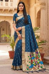 Profuse Rama Paithani Silk Saree With Transcendent Blouse Piece