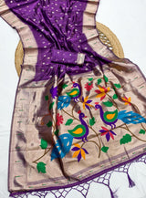 Intricate Royal Purple Paithani Silk Saree With Fairytale Blouse Piece