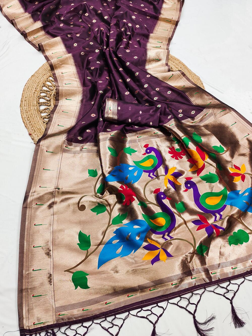 Vestigial Wine Paithani Silk Saree With Devastating Blouse Piece