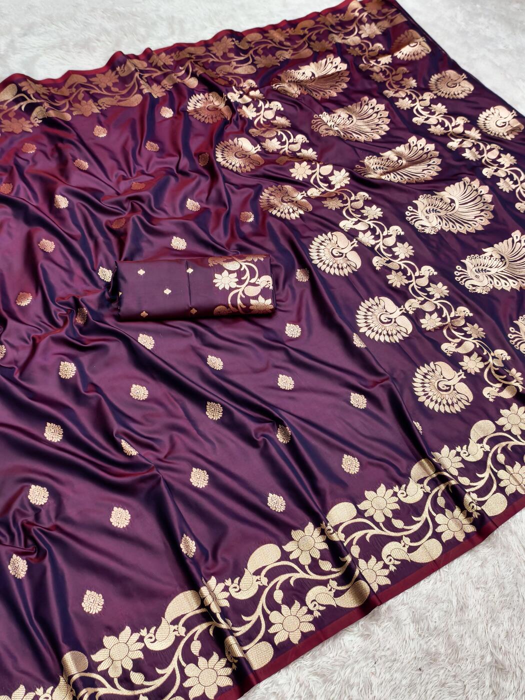Transcendent Wine Pure Zari Weaving Banarasi Silk Saree With Scintilla Blouse Piece