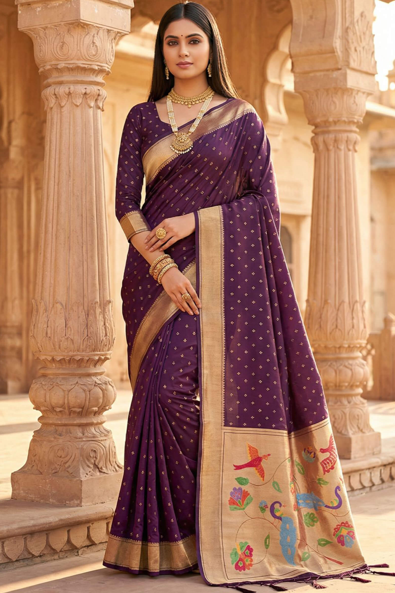 Gossamer Purple Organza Paithani Silk Saree With Lustrous Blouse Piece