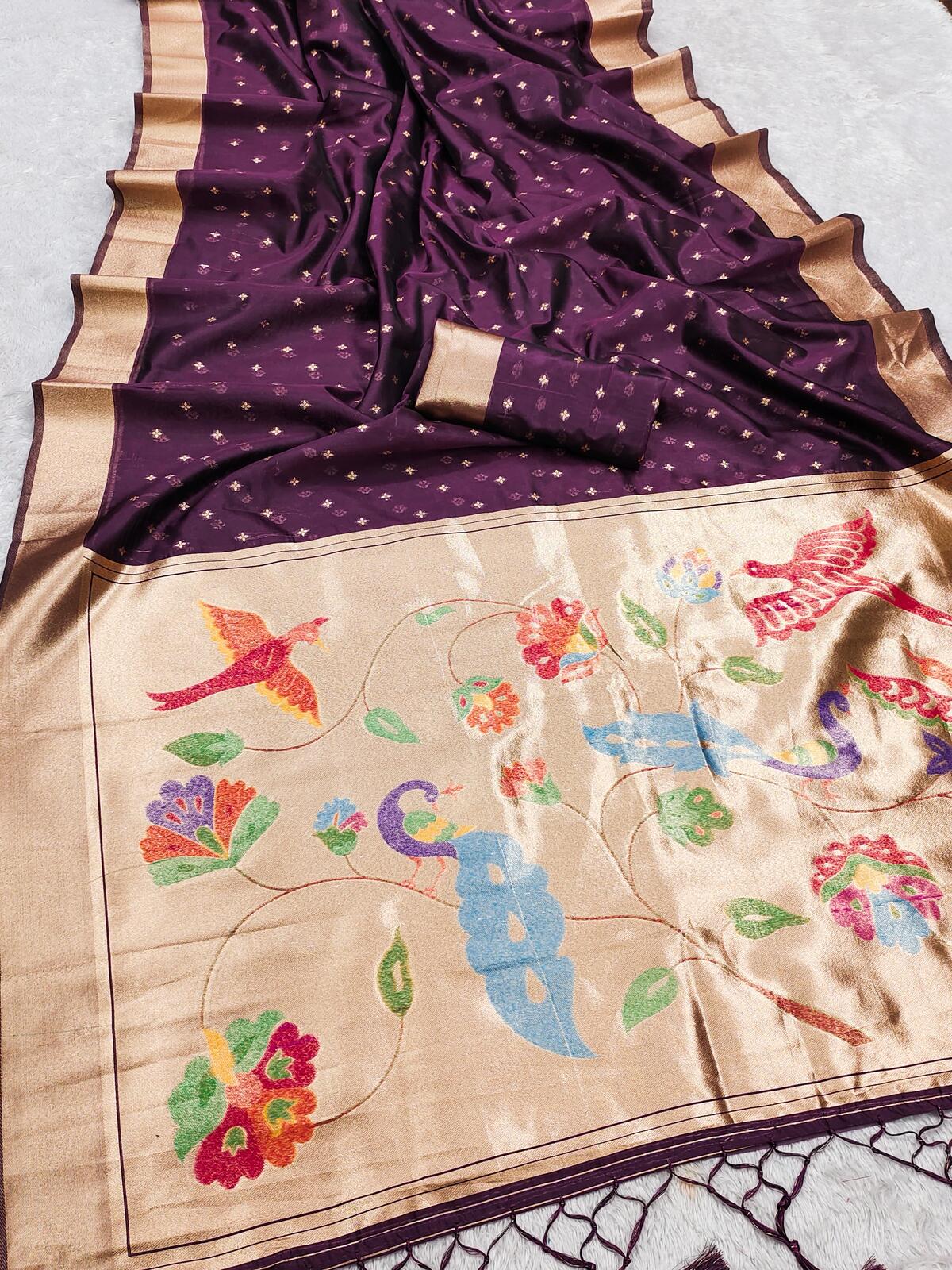 Gossamer Purple Organza Paithani Silk Saree With Lustrous Blouse Piece