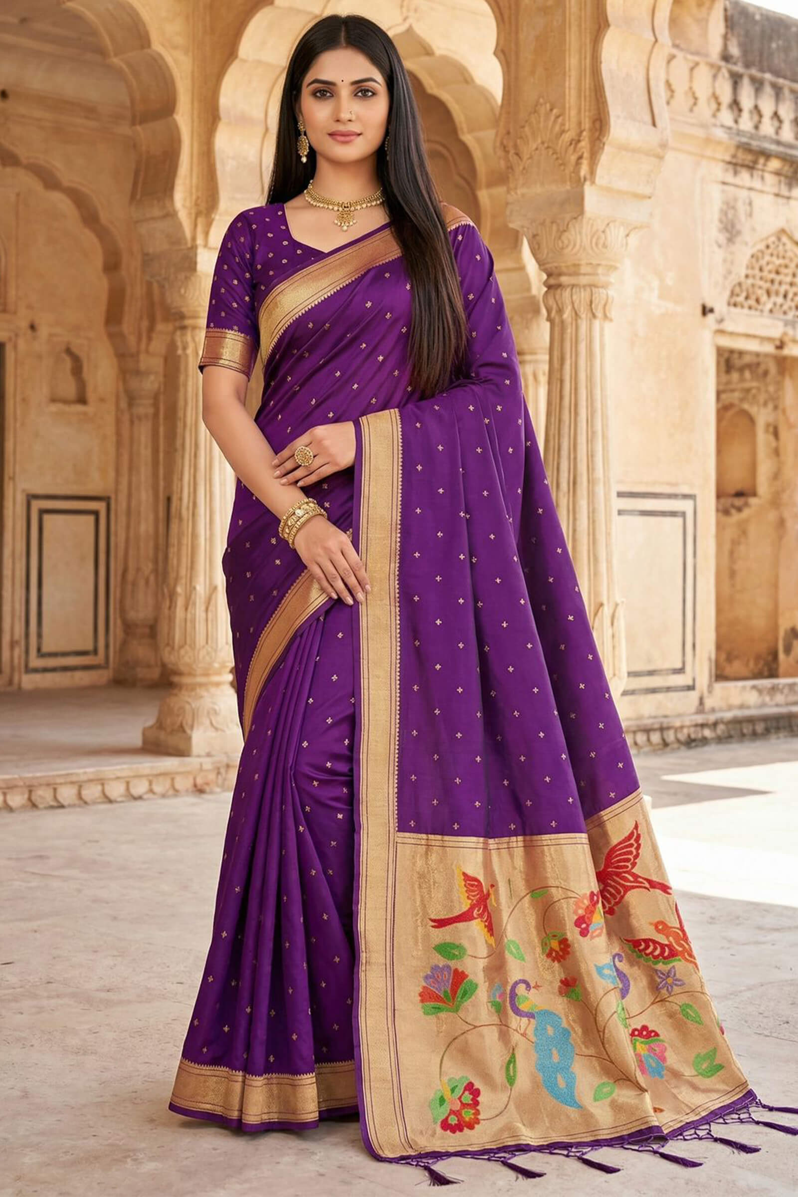 Prodigal Royal Purple Organza Paithani Silk Saree With Majesty Blouse Piece