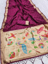 Eclat Wine Organza Paithani Silk Saree With Beautiful Blouse Piece