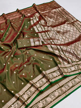 Assemblage Green Pure Zari Weaving Banarasi Silk Saree With Unique Blouse Piece
