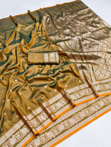 Pretty Mustard Pure Zari Weaving Banarasi Silk Saree With Whimsical Blouse Piece