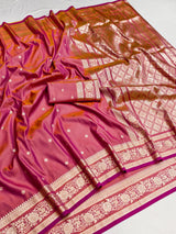 Exemplary Pink Pure Zari Weaving Banarasi Silk Saree With Alluring Blouse Piece