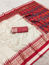 Enticing Beige Pure Zari Weaving Banarasi Silk Saree With Exceptional Blouse Piece