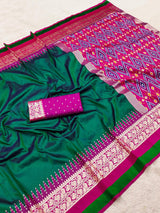 Posh Dark Green Pure Zari Weaving Banarasi Silk Saree With Smashing Blouse Piece