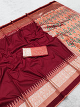 Scintilla Maroon Pure Zari Weaving Banarasi Silk Saree With Gossamer Blouse Piece
