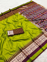 Bewitching Parrot Pure Zari Weaving Banarasi Silk Saree With Classy Blouse Piece