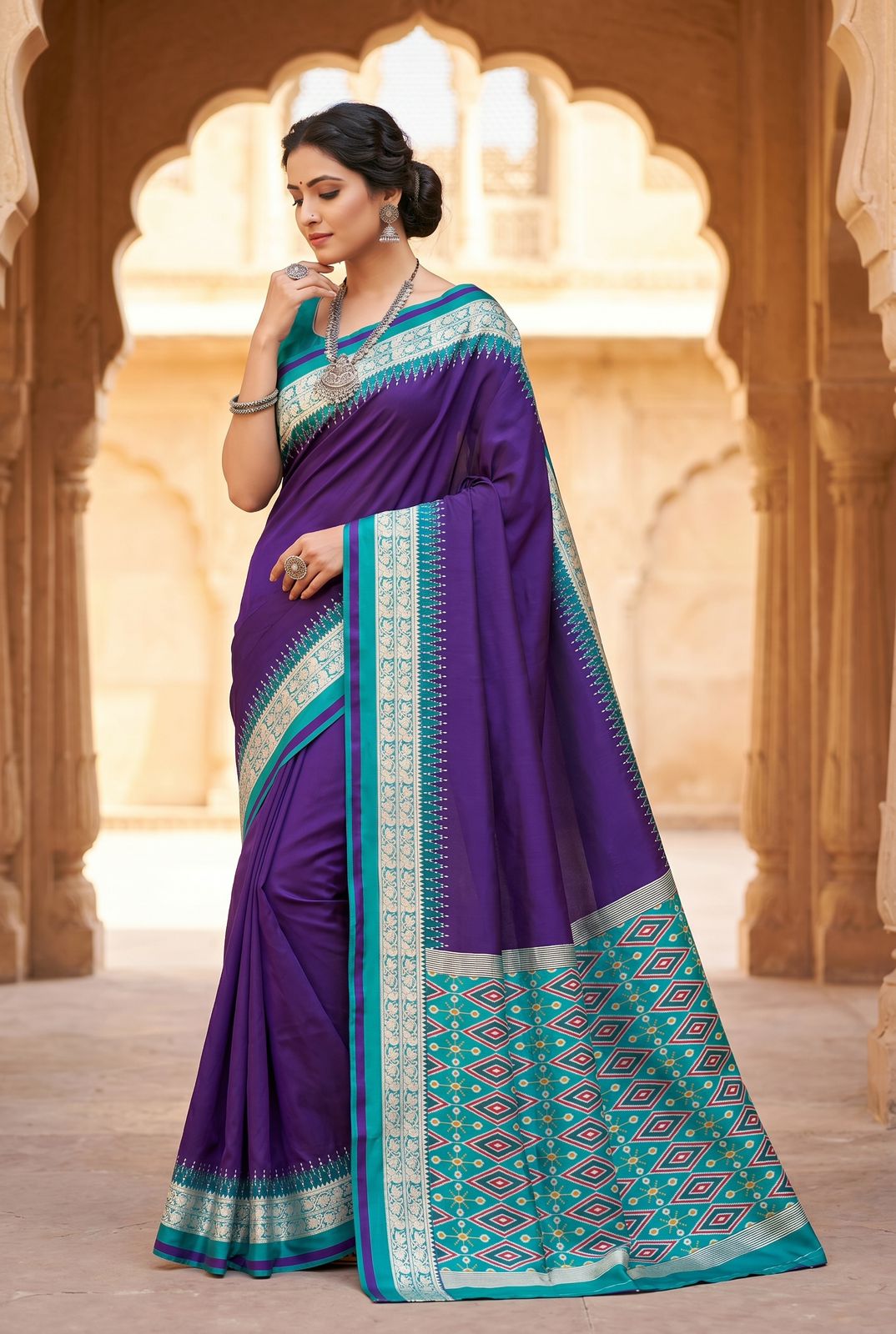 Lassitude Purple Pure Zari Weaving Banarasi Silk Saree With Stunning Blouse Piece