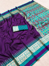 Lassitude Purple Pure Zari Weaving Banarasi Silk Saree With Stunning Blouse Piece