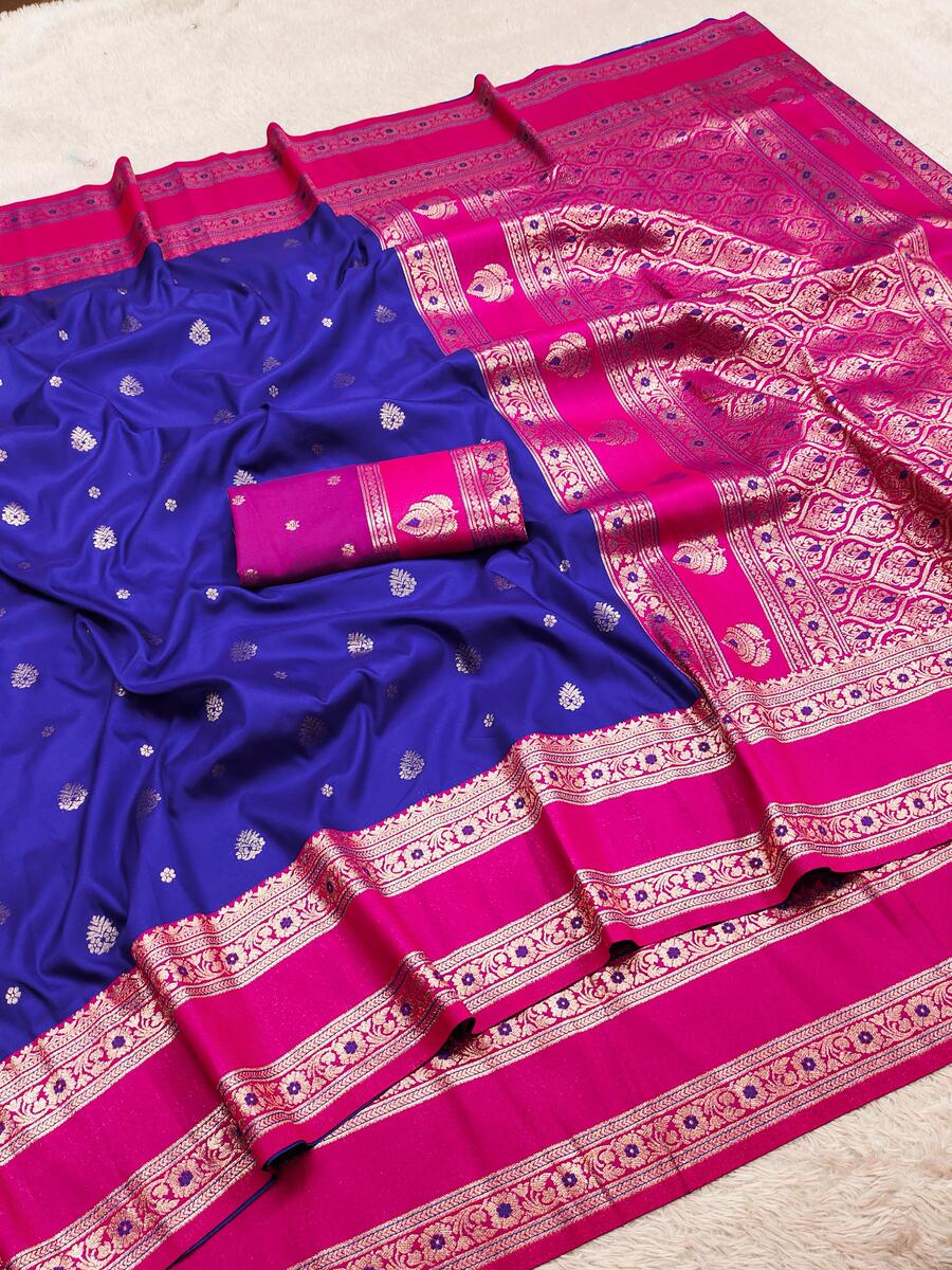 Proficient Royal Blue Pure Zari Weaving Banarasi Silk Saree With Elaborate Blouse Piece