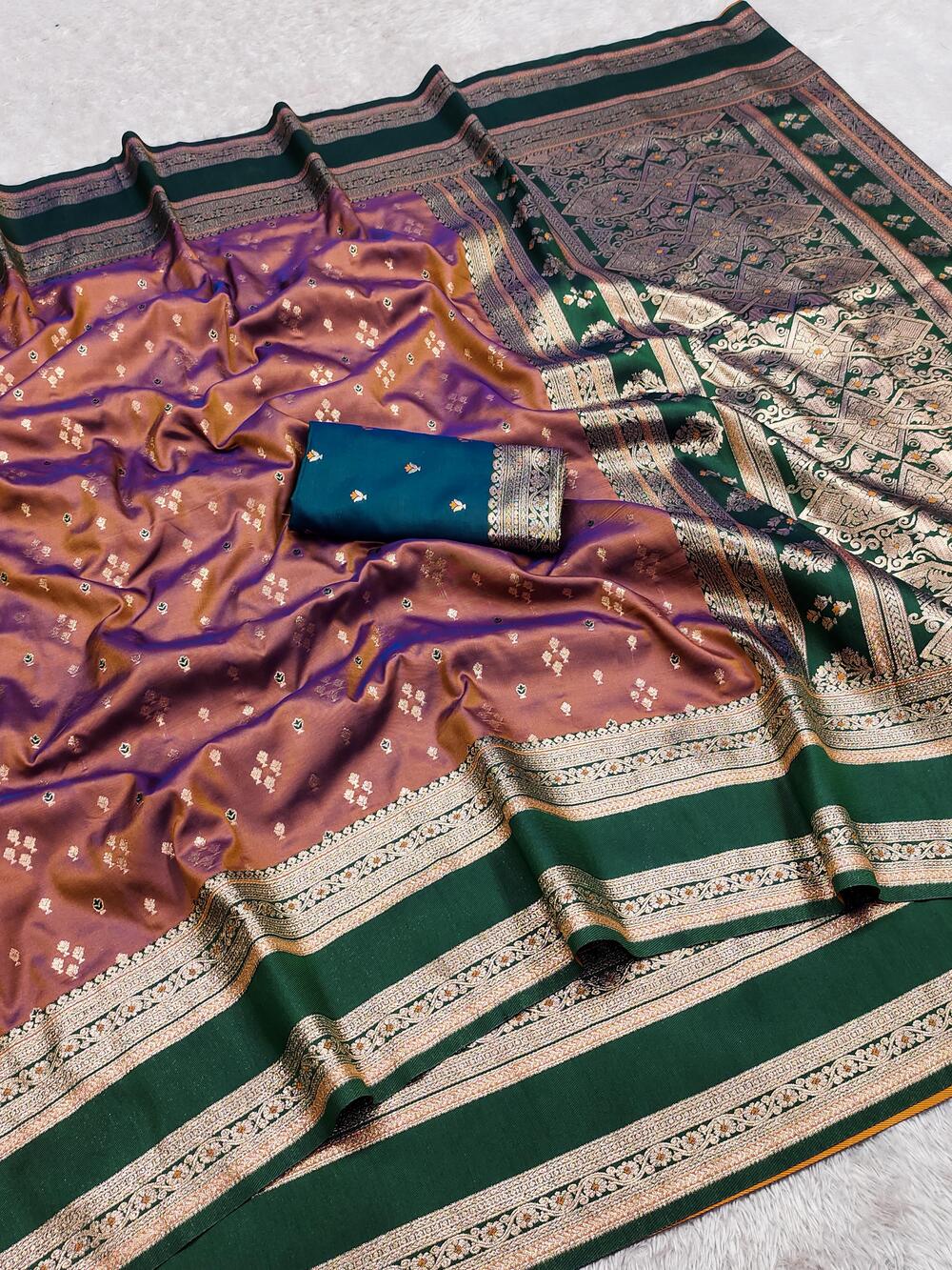 Charming Brown Pure Zari Weaving Banarasi Silk Saree With Panoply Blouse Piece