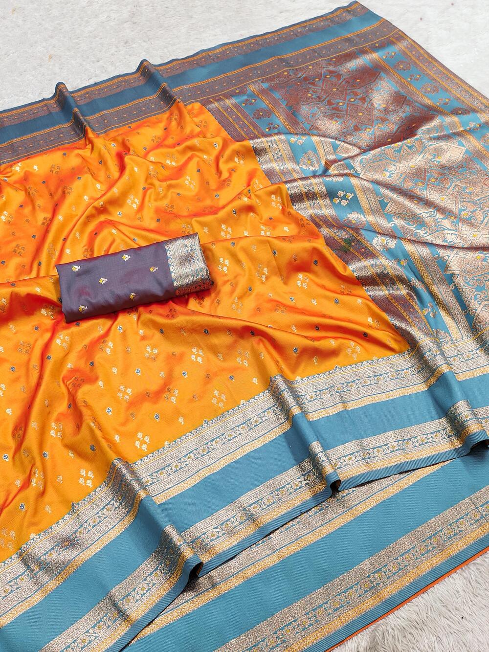 Entrancing Yellow Pure Zari Weaving Banarasi Silk Saree With Ephemeral Blouse Piece