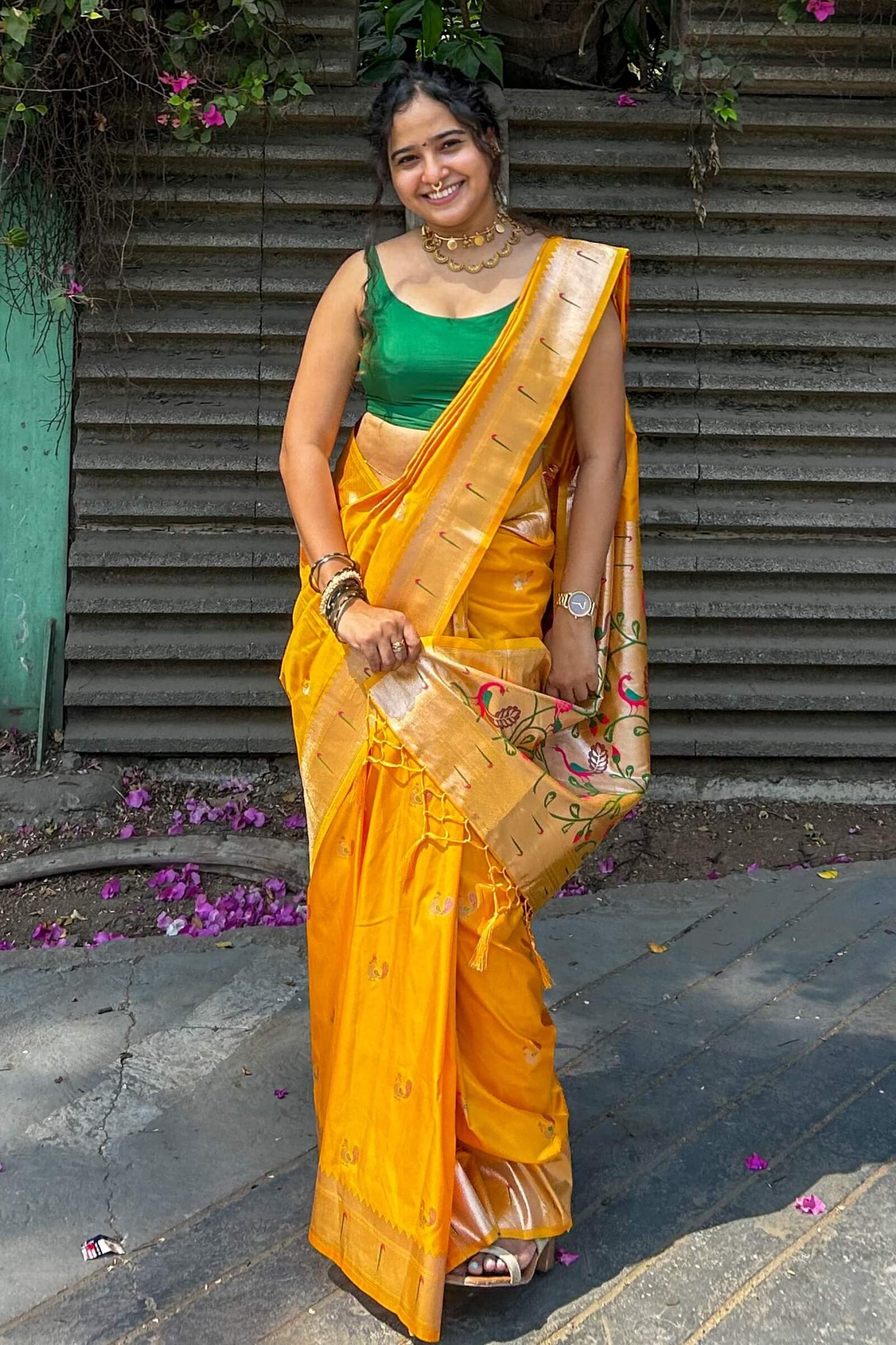 Capricious Yellow Paithani Silk Saree With Zephyr Blouse Piece