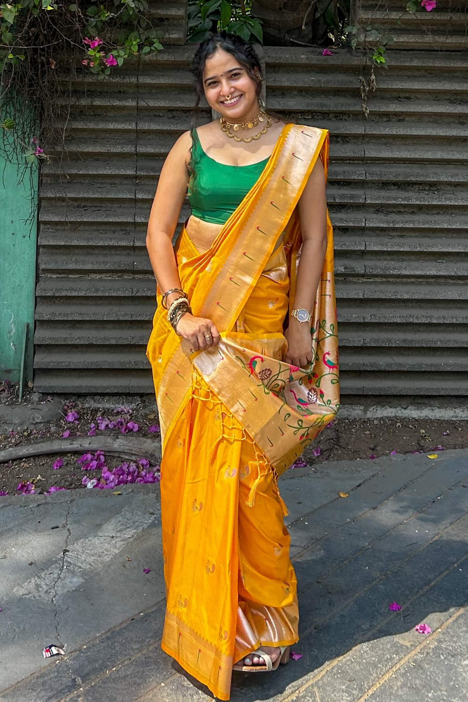 Capricious Yellow Paithani Silk Saree With Zephyr Blouse Piece