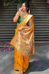 Capricious Yellow Paithani Silk Saree With Zephyr Blouse Piece