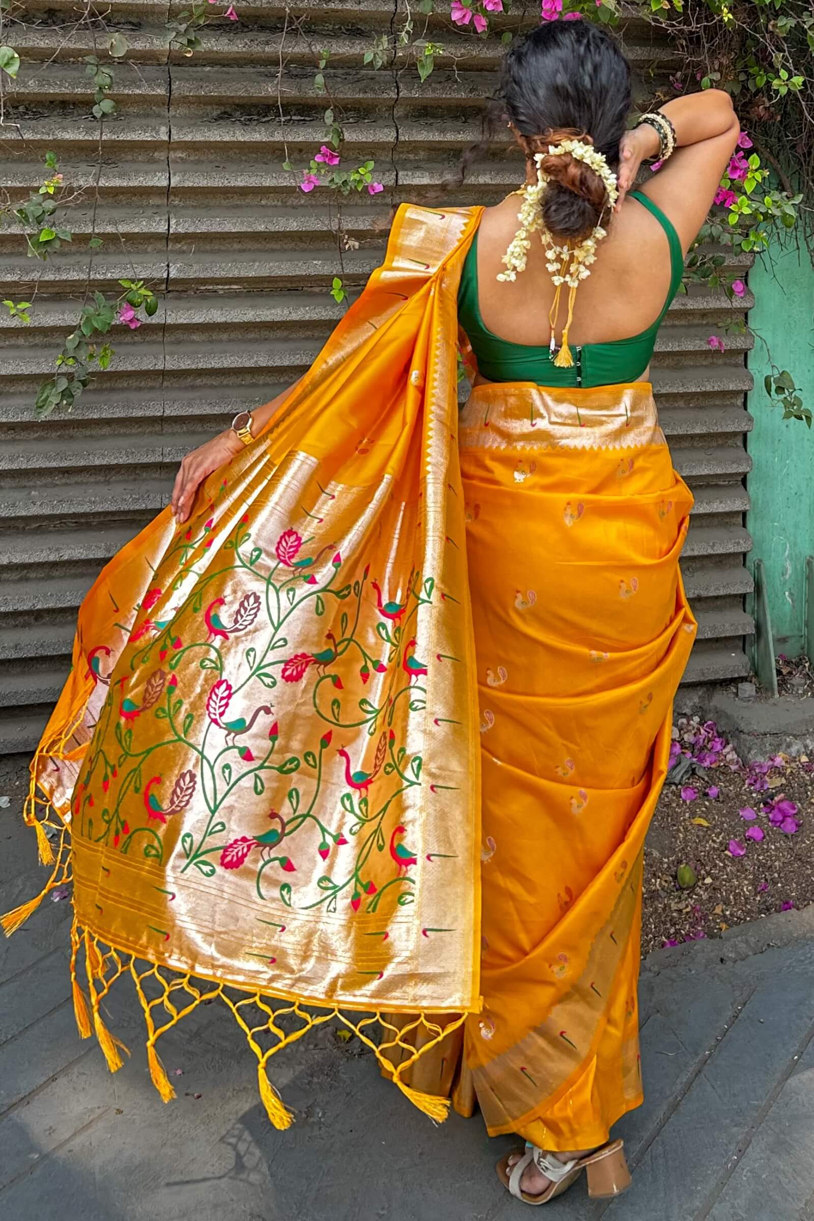Capricious Yellow Paithani Silk Saree With Zephyr Blouse Piece