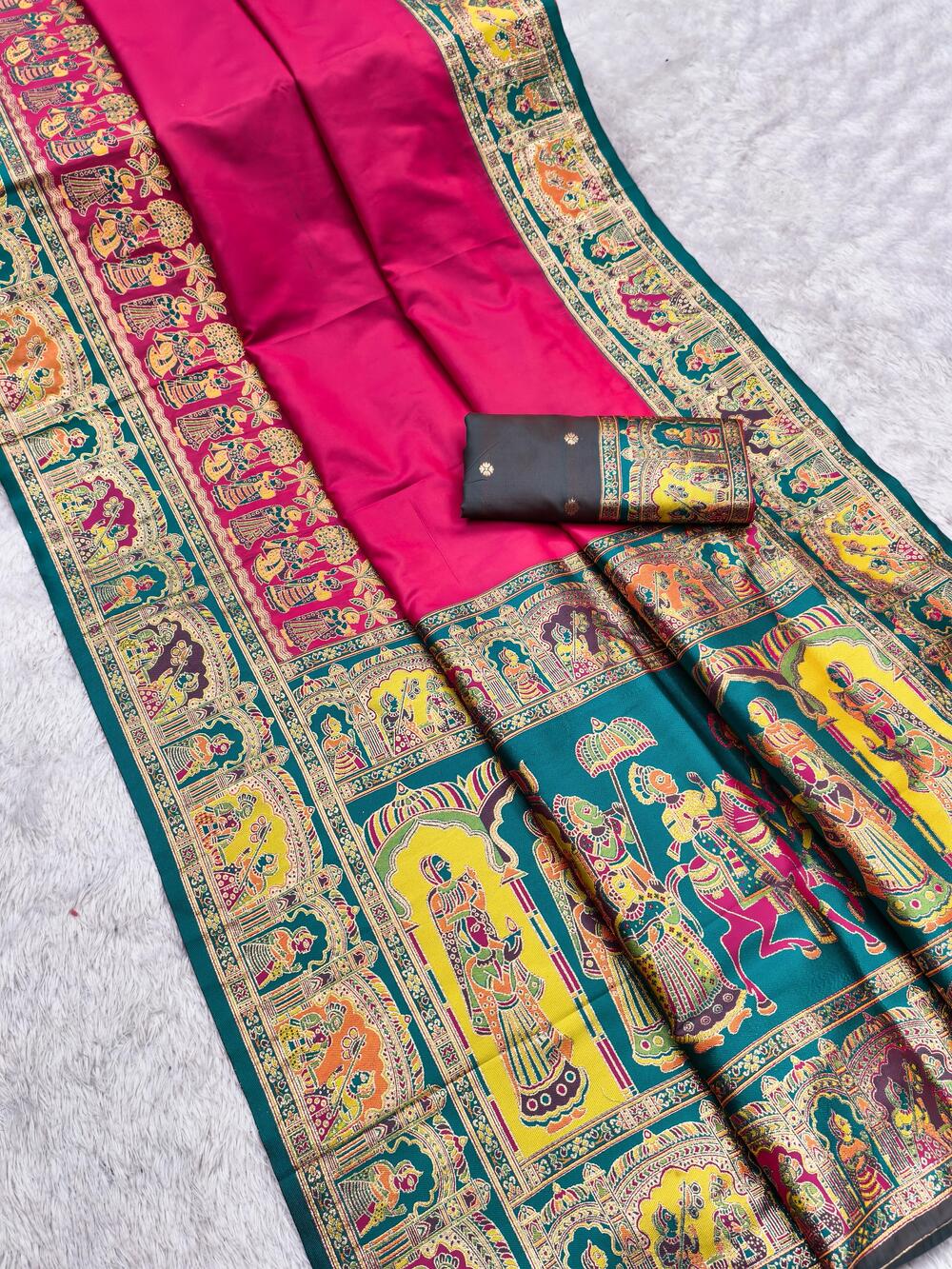 Proficient Dark Pink Pashmina Saree With Delightful Blouse Piece