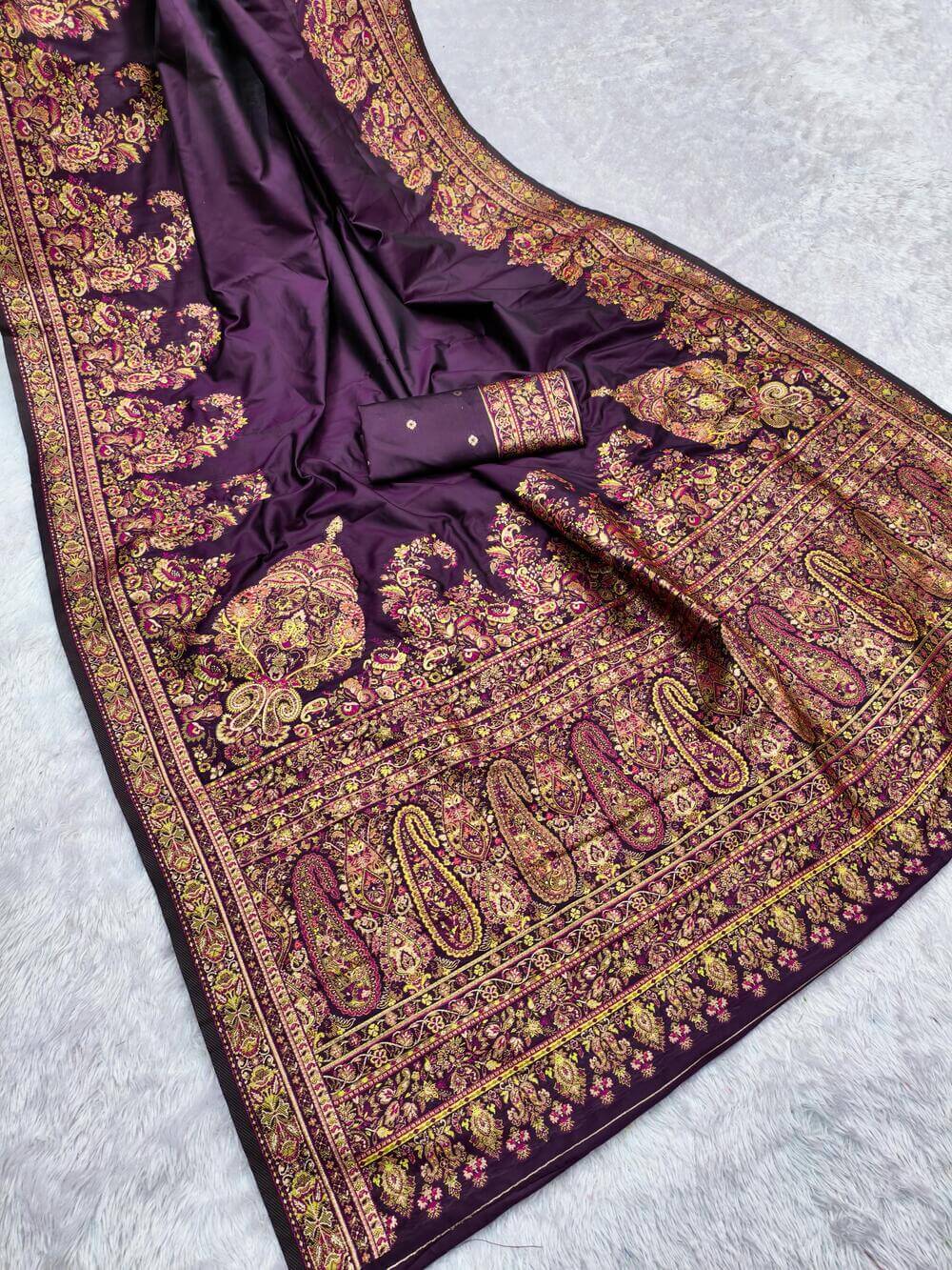 Flamboyant Wine Pashmina Saree With Forbearance Blouse Piece
