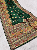 Vibrant Dark Green Pashmina Silk Saree With Designer Blouse Piece