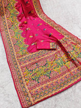 Incredible Dark Pink Pashmina Silk Saree With Aplomb Blouse Piece