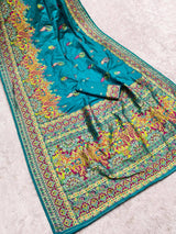 Impressive Firozi Pashmina Silk Saree With Desirable Blouse Piece