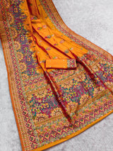 Preferable Orange Pashmina Silk Saree With Dalliance Blouse Piece