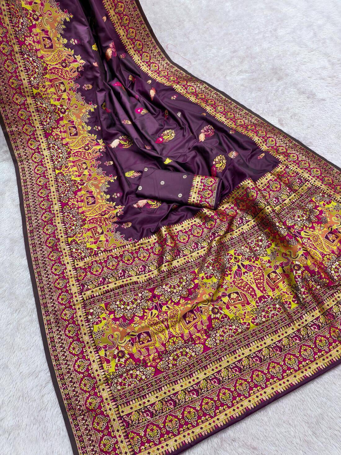 Sumptuous Purple Pashmina Silk Saree With Intricate Blouse Piece