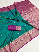 Scrupulous Rama Pure Zari Weaving Banarasi Silk Saree With Imaginative Blouse Piece