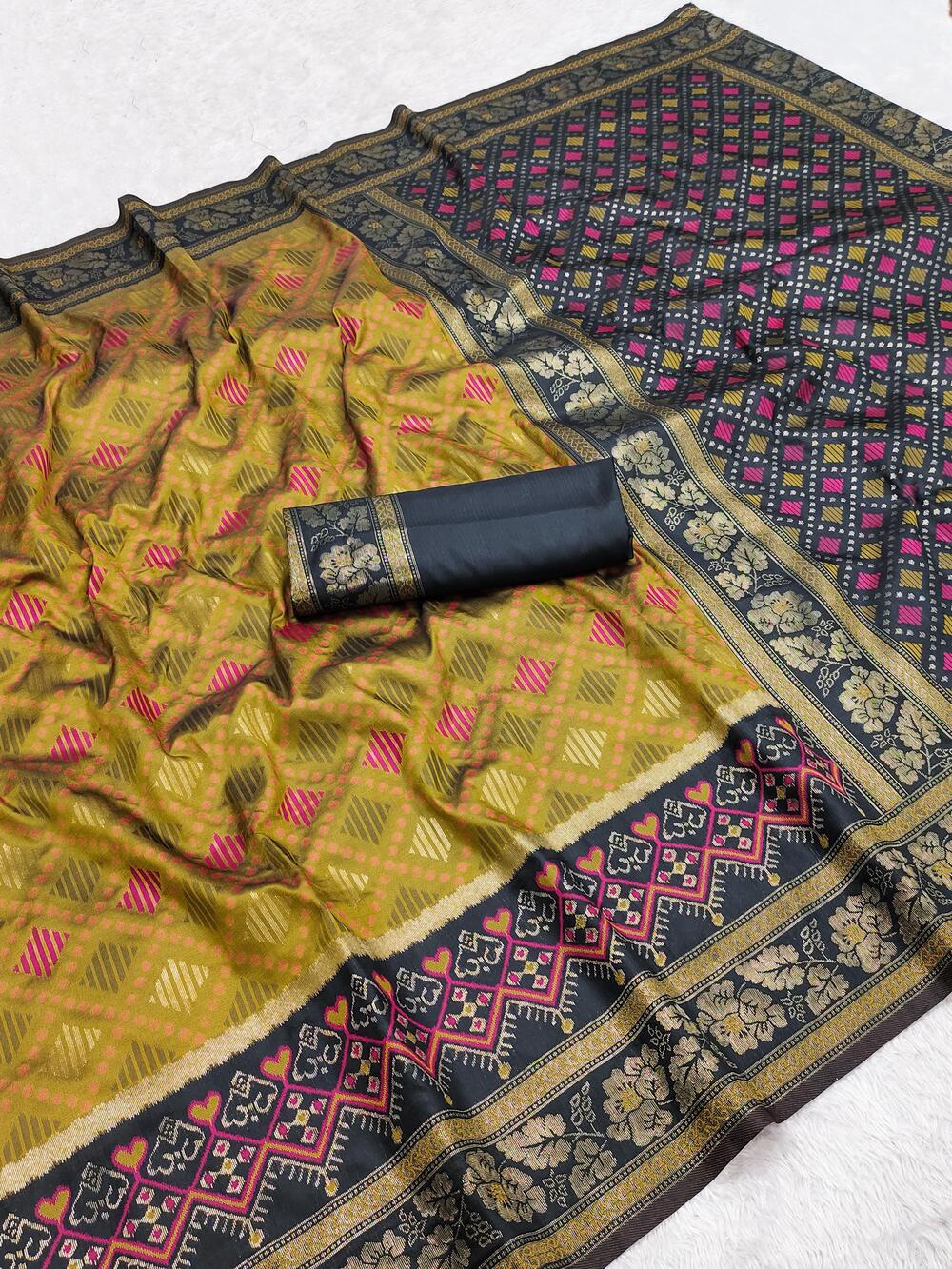 Beauteous Mustard Pure Zari Weaving Banarasi Silk Saree With Scrumptious Blouse Piece