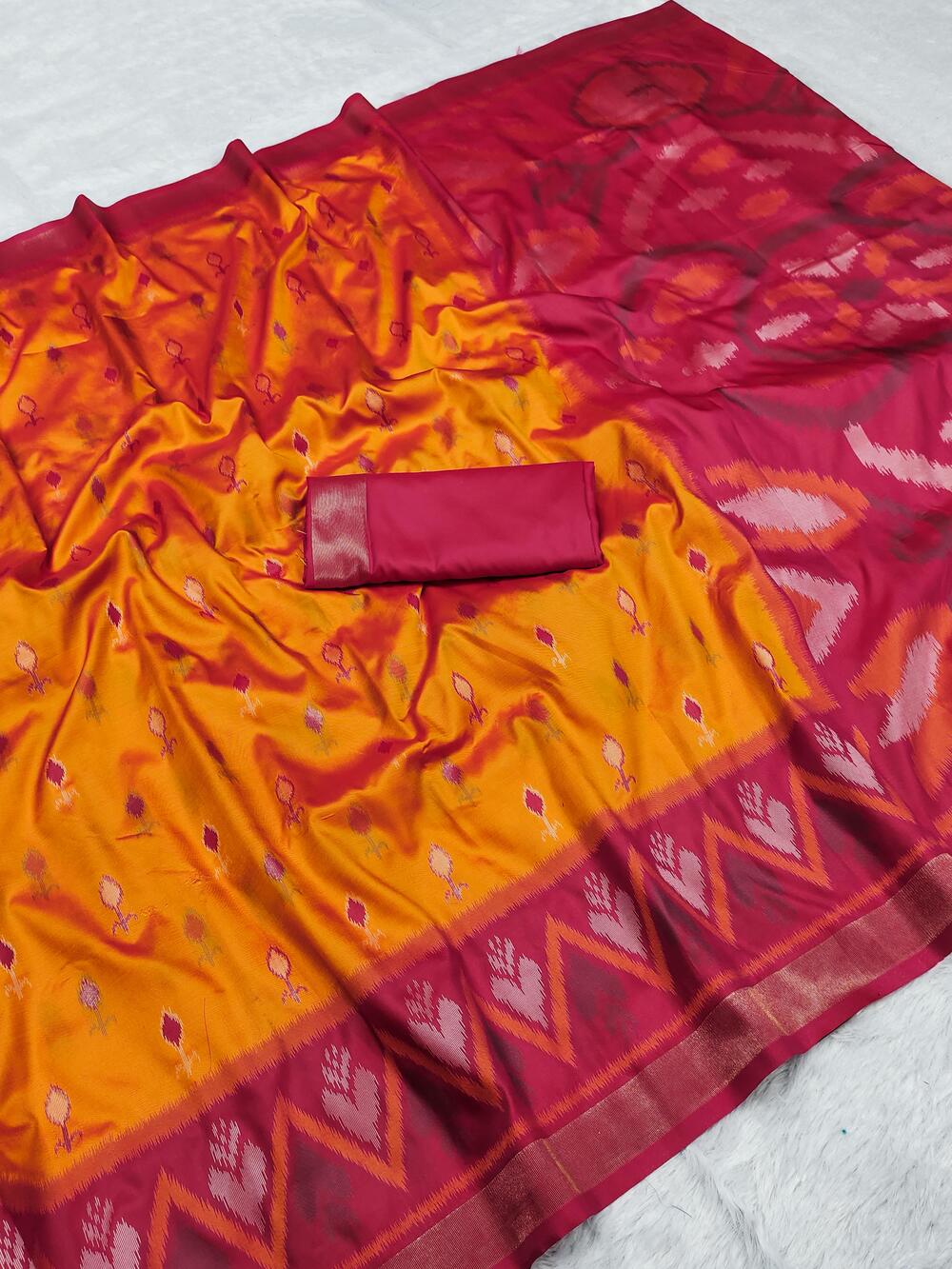 Inspiring Orange Pure Zari Weaving Banarasi Silk Saree With Gleaming Blouse Piece