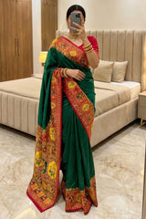 Beleaguer Dark Green Pashmina Silk Saree With Flamboyant Blouse Piece