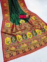Beleaguer Dark Green Pashmina Silk Saree With Flamboyant Blouse Piece
