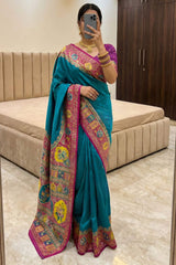 Outstanding Firozi Pashmina Silk Saree With Devastating Blouse Piece