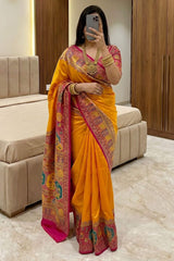 Lissome Orange Pashmina Silk Saree With Trendy Blouse Piece