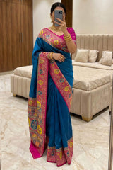 Efflorescence Rama Pashmina Silk Saree With Angelic Blouse Piece