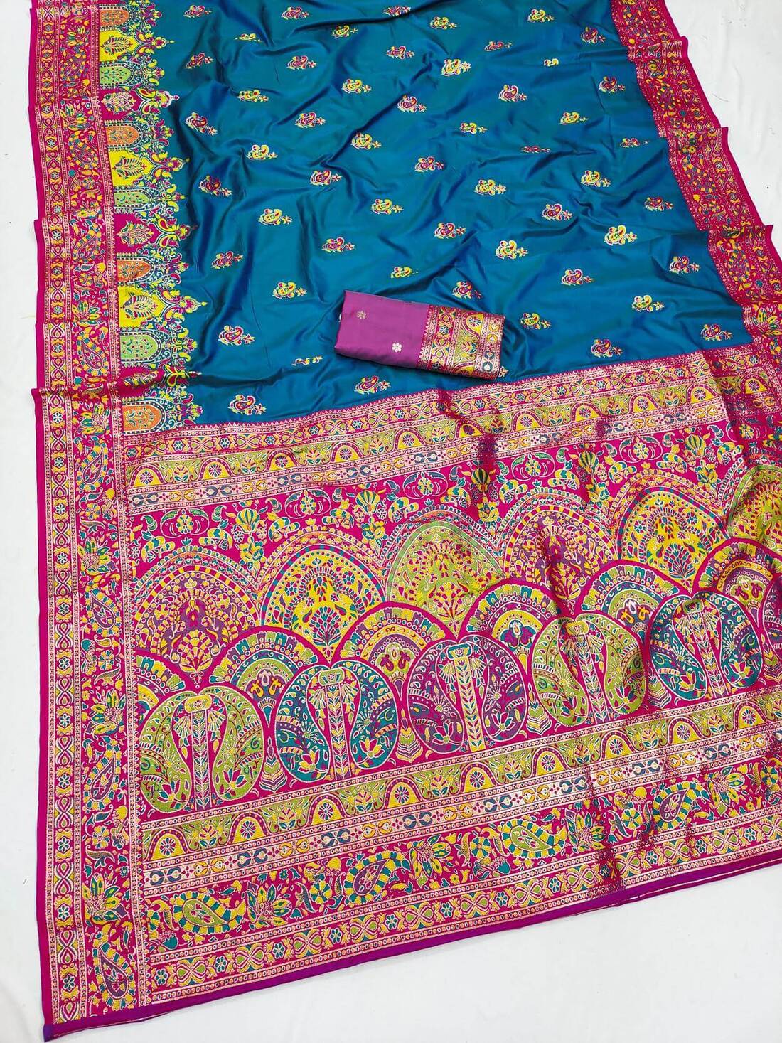 Preferable Blue Pashmina Silk Saree With Precious Blouse Piece