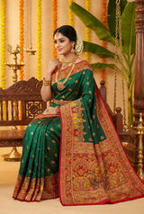 Ideal Dark Green Pashmina Silk Saree With Resplendent Blouse Piece