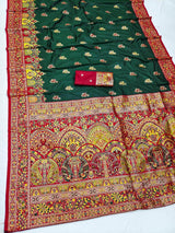 Ideal Dark Green Pashmina Silk Saree With Resplendent Blouse Piece