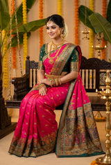 Snappy Dark Pink Pashmina Silk Saree With Propinquity Blouse Piece