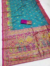 Phenomenal Firozi Pashmina Silk Saree With Symmetrical Blouse Piece