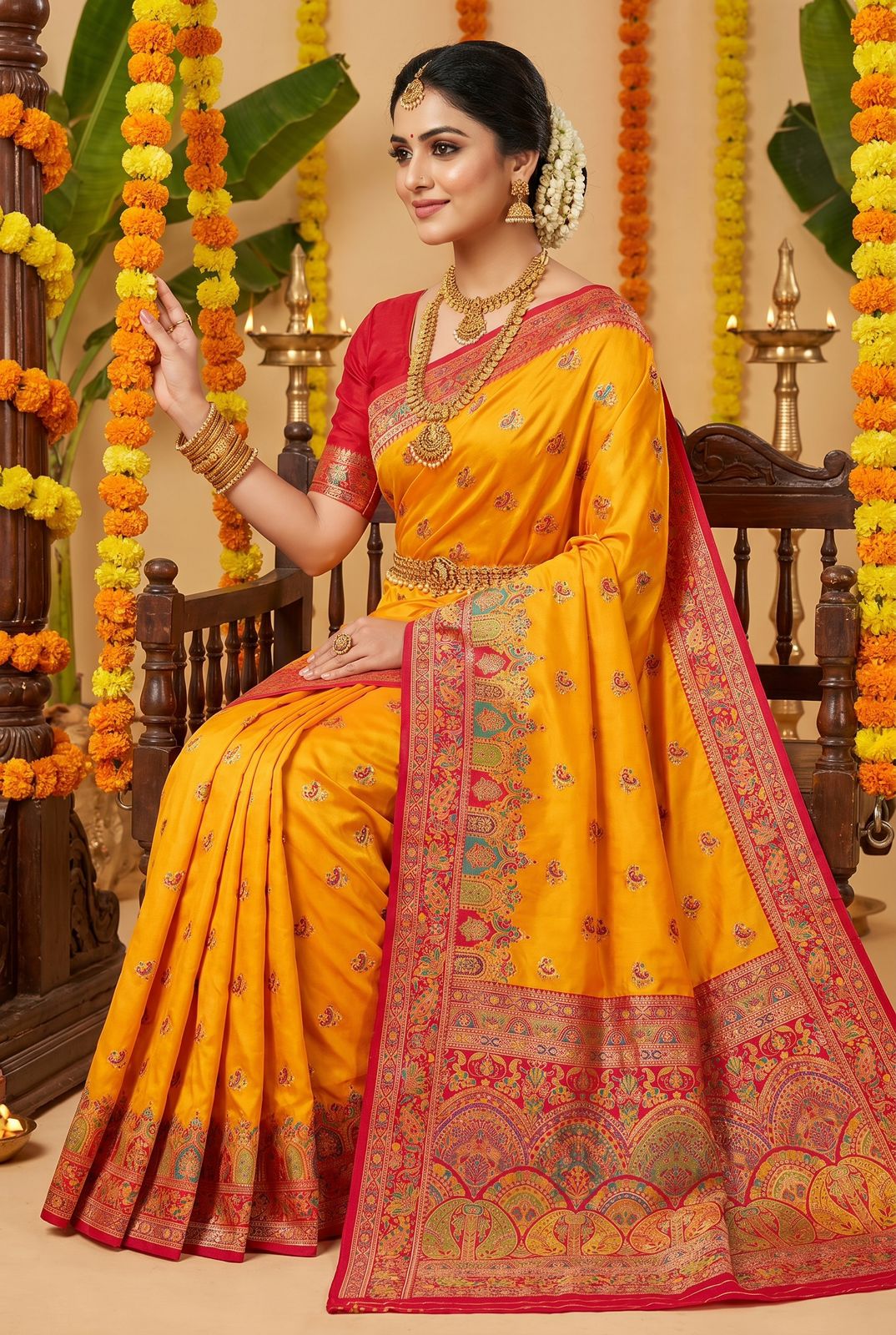Moiety Orange Pashmina Silk Saree With Demure Blouse Piece