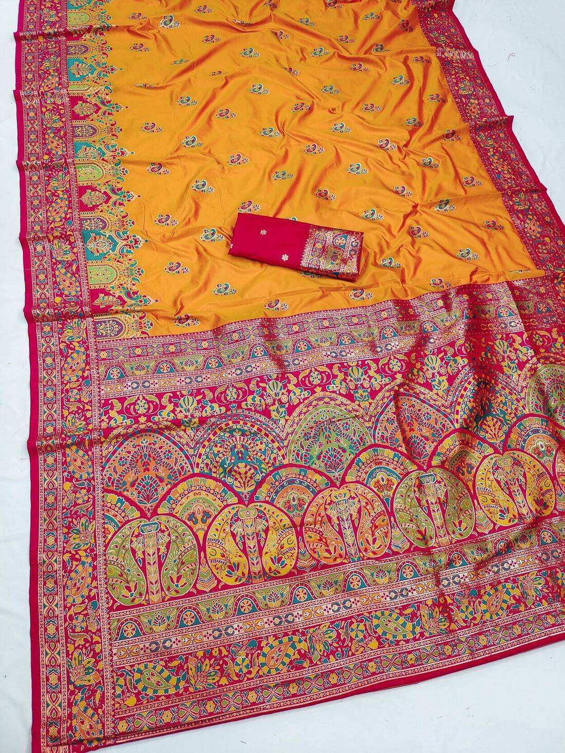 Moiety Orange Pashmina Silk Saree With Demure Blouse Piece