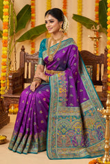 Outstanding Purple Pashmina Silk Saree With Ebullience Blouse Piece