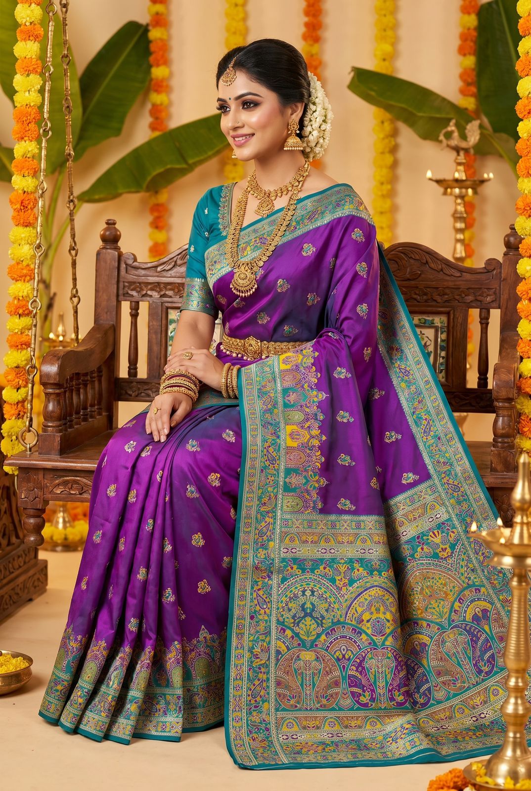 Outstanding Purple Pashmina Silk Saree With Ebullience Blouse Piece