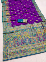 Outstanding Purple Pashmina Silk Saree With Ebullience Blouse Piece