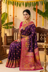 Staring Wine Pashmina Silk Saree With Lovely Blouse Piece